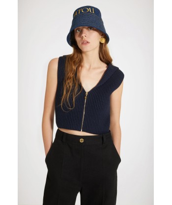 Zip-collar rib knit vest in organic cotton and wool chez Cornerstreet bien 