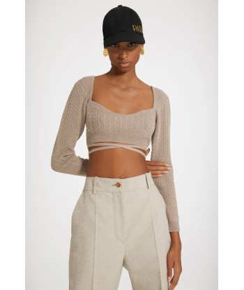 Wrap-back cable knit top in wool and cashmere vente chaude votre 