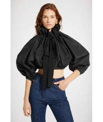 Drawstring puff sleeve crop top in recycled faille s'inspire de l'anatomie humaine