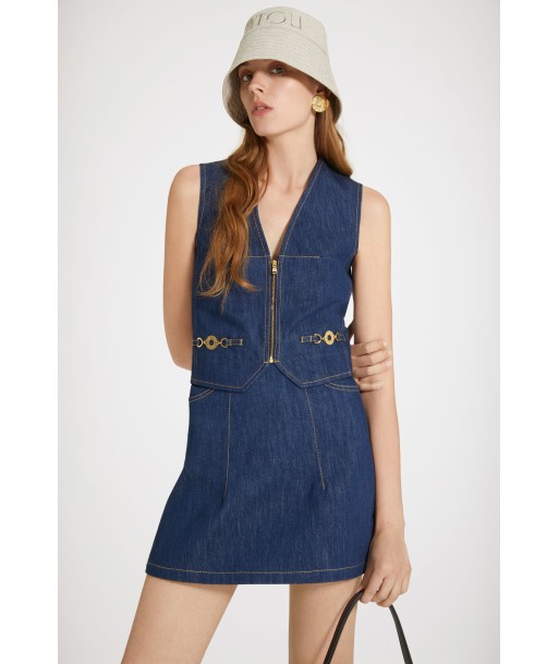 Zip-front waistcoat in organic cotton denim de la marque