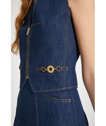 Zip-front waistcoat in organic cotton denim de la marque