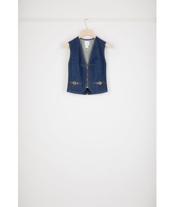 Zip-front waistcoat in organic cotton denim de la marque