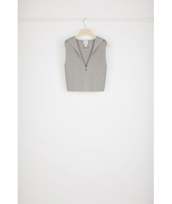 Zip-front rib knit vest in organic cotton and wool de France