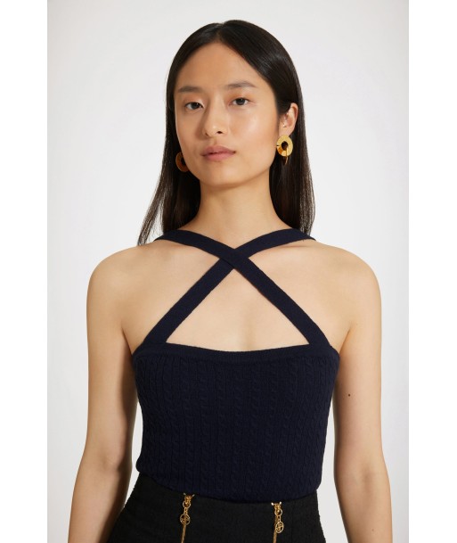 Cross-strap cable knit top in wool and cashmere store