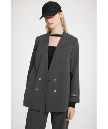 Collarless double-breasted jacket in technical wool twill prix