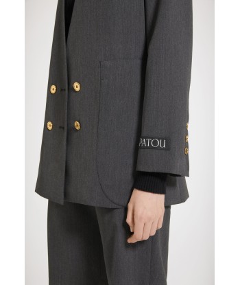 Collarless double-breasted jacket in technical wool twill prix