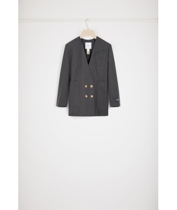 Collarless double-breasted jacket in technical wool twill prix