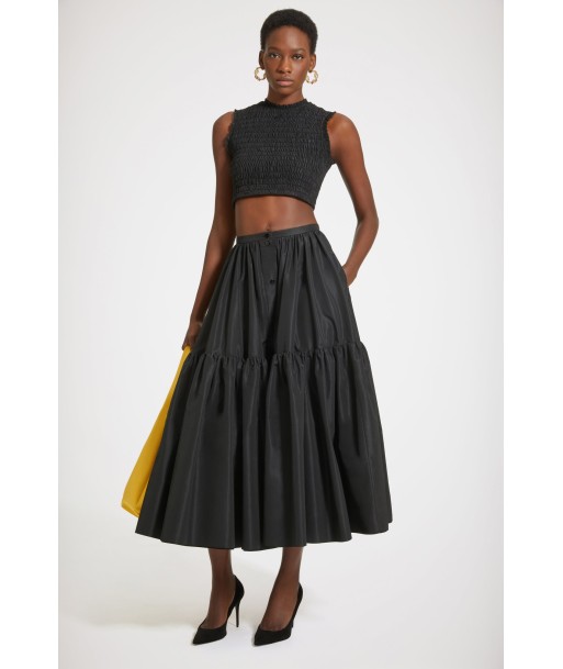 Buttoned tiered midi skirt in eco-friendly faille de France