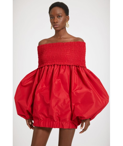 Off-the-shoulder smock mini dress in eco-friendly faille pas cher chine