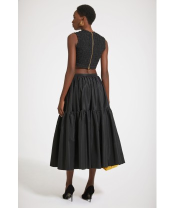 Buttoned tiered midi skirt in eco-friendly faille de France