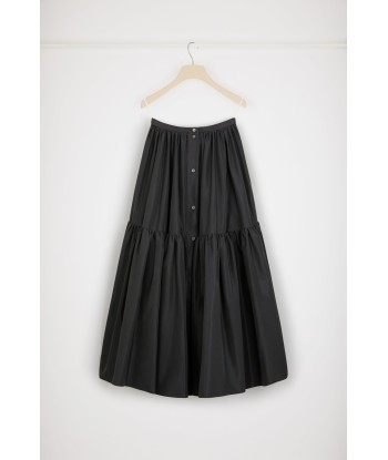 Buttoned tiered midi skirt in eco-friendly faille de France