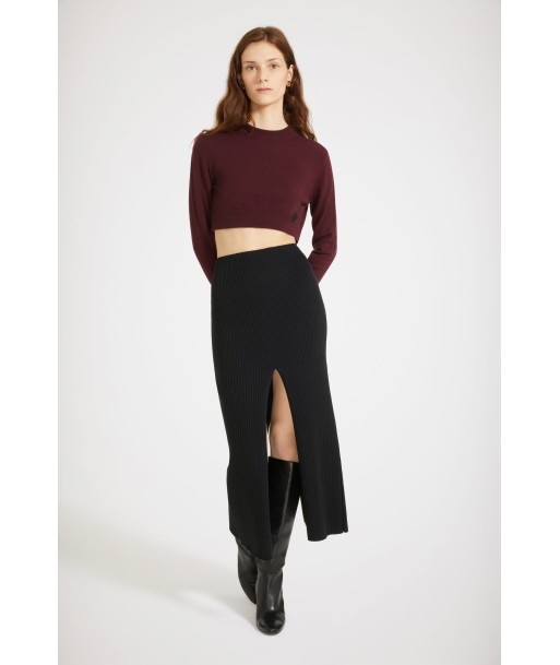 Ribbed slit midi skirt in sustainable wool les ctes