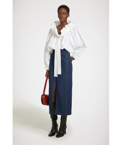 Slit midi skirt in organic cotton denim Fin de série