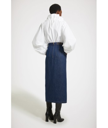 Slit midi skirt in organic cotton denim Fin de série