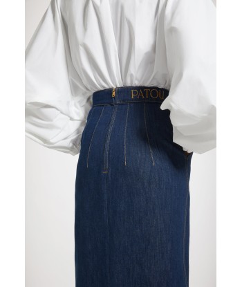 Slit midi skirt in organic cotton denim Fin de série