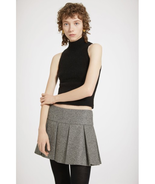 Pleated mini skirt in textured wool livraison gratuite