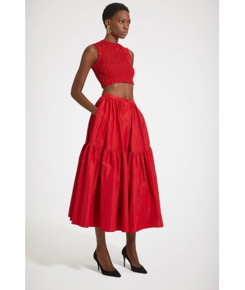 Buttoned tiered midi skirt in eco-friendly faille pas chere