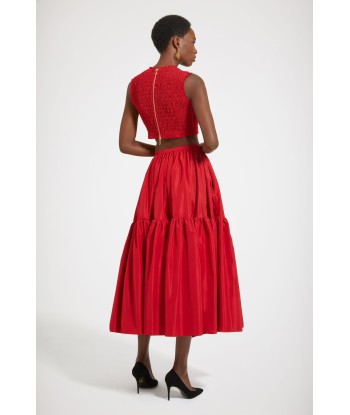 Buttoned tiered midi skirt in eco-friendly faille pas chere