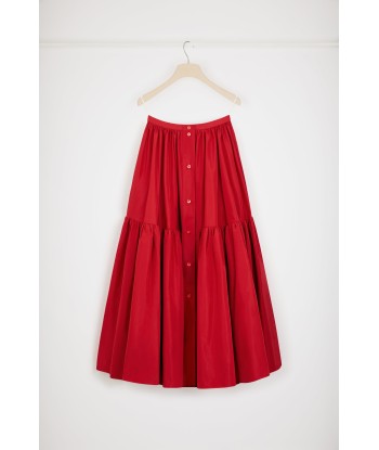 Buttoned tiered midi skirt in eco-friendly faille pas chere