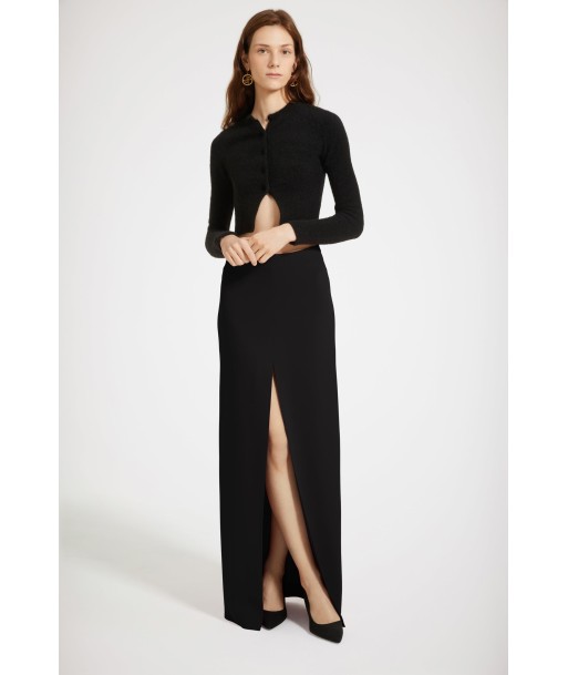 Slit maxi skirt in technical crepe d'Europe débarque