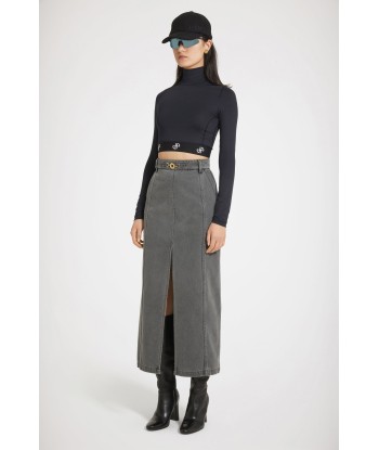 Slit midi skirt in organic cotton denim Pour