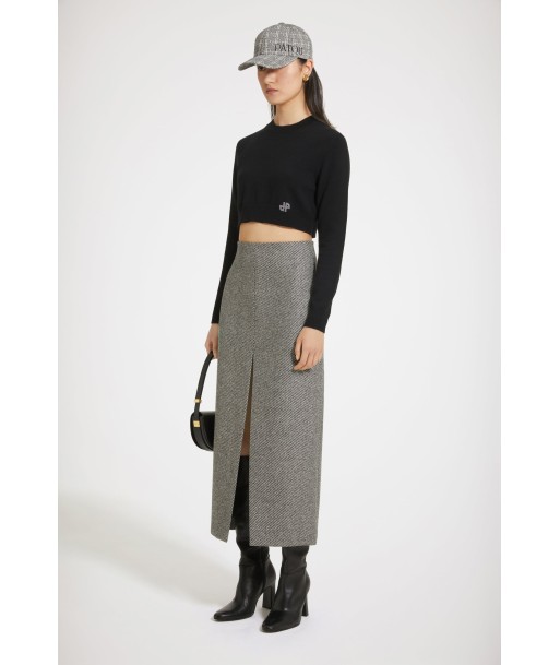 Zip-back midi pencil skirt in textured wool l'évolution des habitudes 