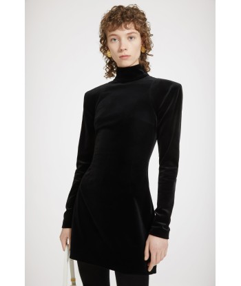 High collar mini dress in stretch velvet pas cheres