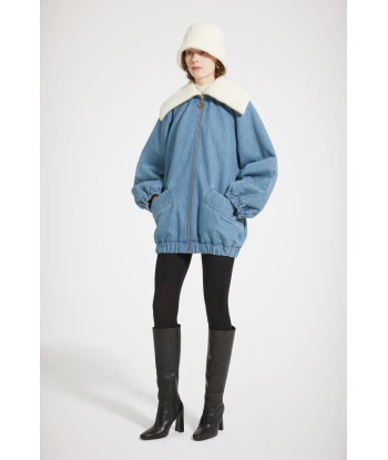 Oversized jacket in organic cotton denim and faux shearling en ligne