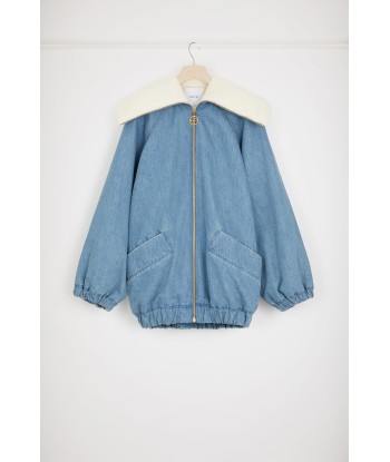 Oversized jacket in organic cotton denim and faux shearling en ligne