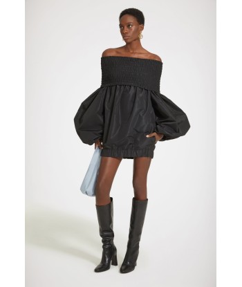 Off-the-shoulder smock mini dress in eco-friendly faille ouvre sa boutique