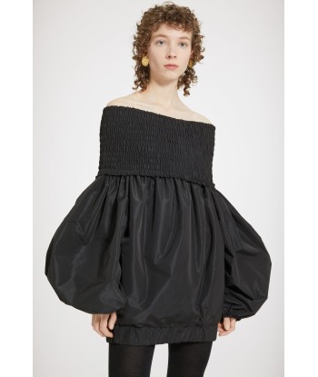 Off-the-shoulder smock mini dress in eco-friendly faille ouvre sa boutique