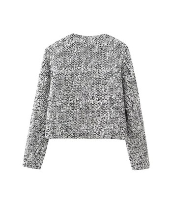 Veste courte chic en sequins argentés pour femmes pas cheres