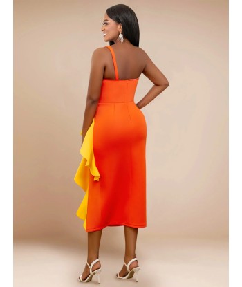 Robe Orange Asymétrique pour Femmes Par le système avancé 