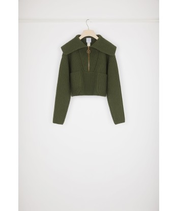 Zip-up collar rib knit jumper in Merino wool de France