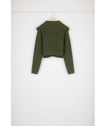 Zip-up collar rib knit jumper in Merino wool de France