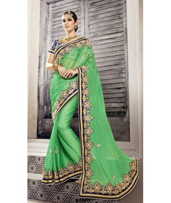 Sari Designer Vert et Bleu Muneera store