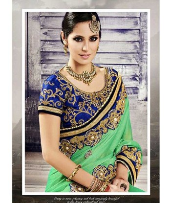 Sari Designer Vert et Bleu Muneera store