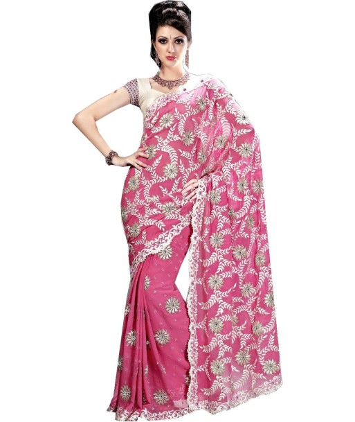 Sari designer rose Samantha la livraison gratuite