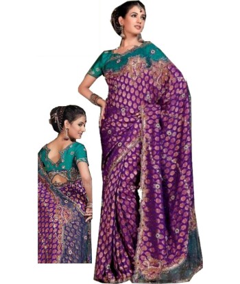 Sari Mariage Aparna Violet et Vert avec 2 bustiers Pour