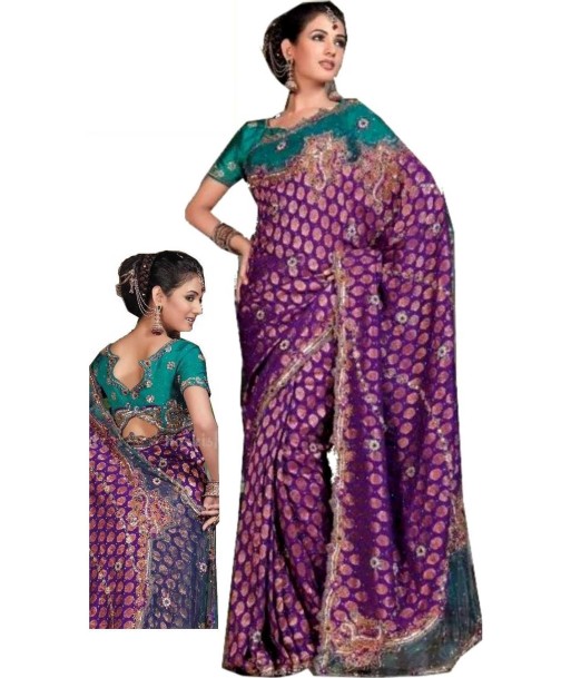 Sari Mariage Aparna Violet et Vert avec 2 bustiers Pour