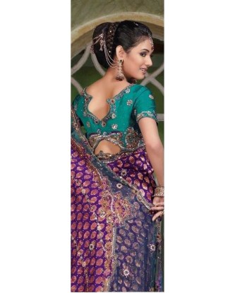 Sari Mariage Aparna Violet et Vert avec 2 bustiers Pour