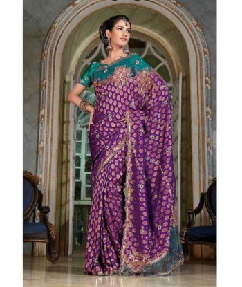 Sari Mariage Aparna Violet et Vert avec 2 bustiers Pour