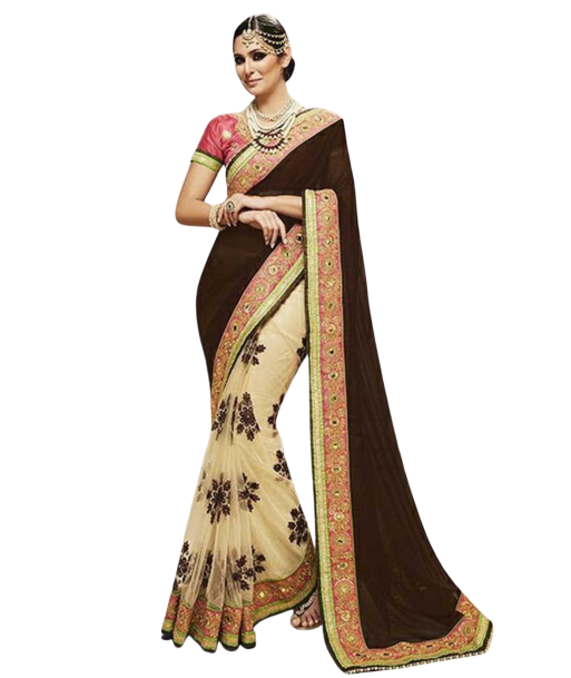 Sari Designer marron et beige Mehul Véritable concentré