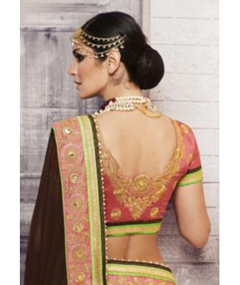 Sari Designer marron et beige Mehul Véritable concentré