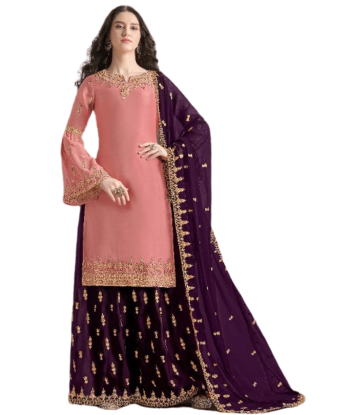 Salwar pakistanaise rose et violet Roukaya pas cher