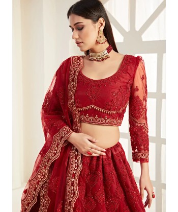 Lehenga Nuptial Rouge Athreya rembourrage situé sous