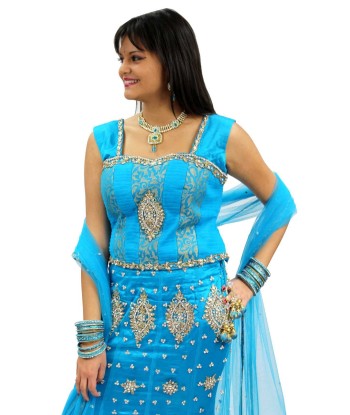 Lehenga designer bleu Saabira - Taille 42 l'achat 