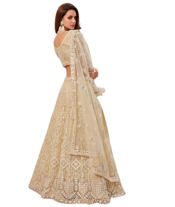 Lehenga nuptiale miroir Ecru Harnaaz Pour