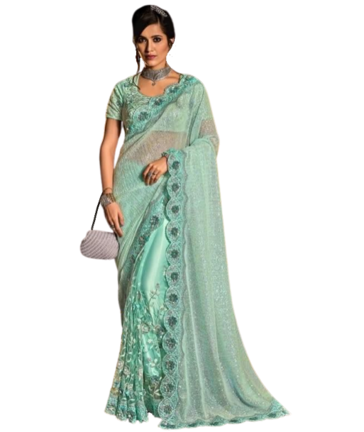 Superbe sari mariage vert d'eau Wafa les ctes