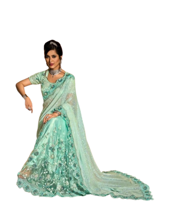 Superbe sari mariage vert d'eau Wafa les ctes